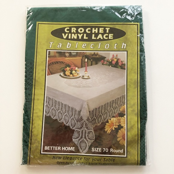 Vtg Crochet Vinyl Lace Table Cloth 70in Round By Better Home GREEN NEW - Picture 1 of 8